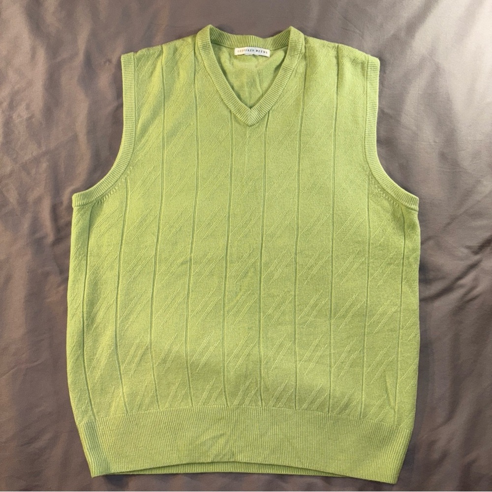 Geoffrey Beene Cashmere Sweater Vest V-neck Sz M Green Chandler Bing